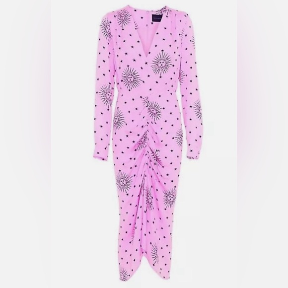 NWT Birgitte Herskind Pink ‘Aria Wrap Ruched Midi Dress Sun Star Moon - Picture 2 of 4